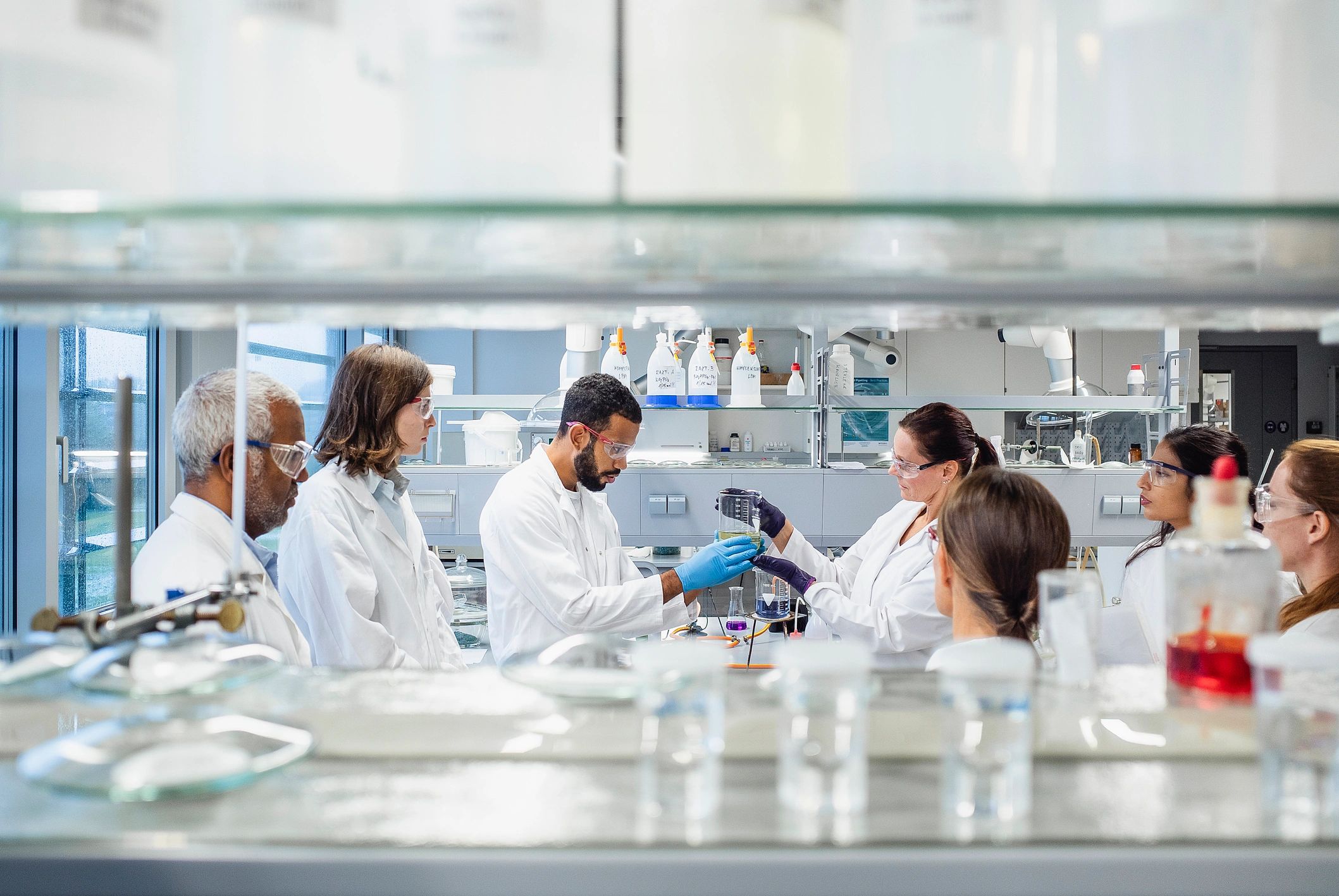 scientists working in modern lab
